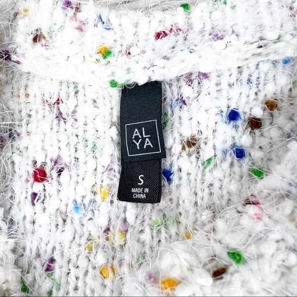 alya Color Flecked Eyelash Knit Sweater Crew Neck White Small - Picture 10 of 11